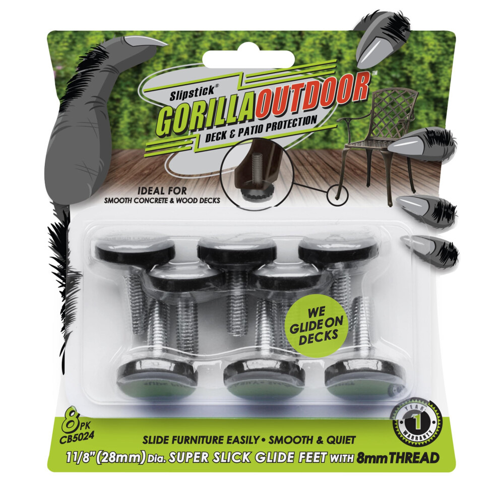 Slipstick Gorilla Outdoor Adjustable Furniture Levelers (8 Pack) Weatherproof Screw In Leg Glides For Chairs Tables And Outdoor Furniture Feet 1-1/ 693920050240