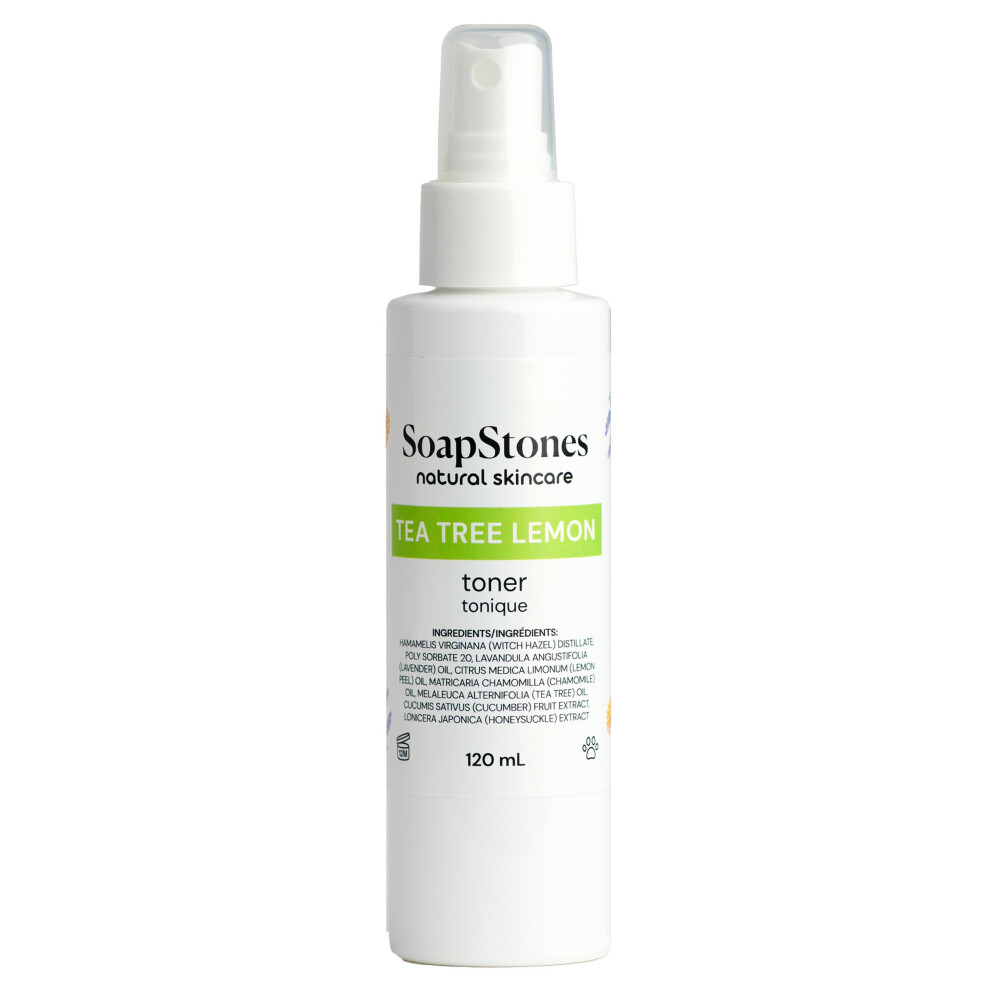 Soapstones Lemon Tea Tree Toner - 120ml - Soothing Witch Hazel Toner for Face - Sustainable Skincare for Normal to Oily Skin Types