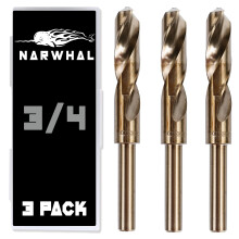 3/4 Cobalt Drill Bits - 3 Pack - 6 Inch Length - M35 Cobalt Drill Bits with Storage Case - Perfect Drill Bits for Metal Hardened & Stainless Steel C