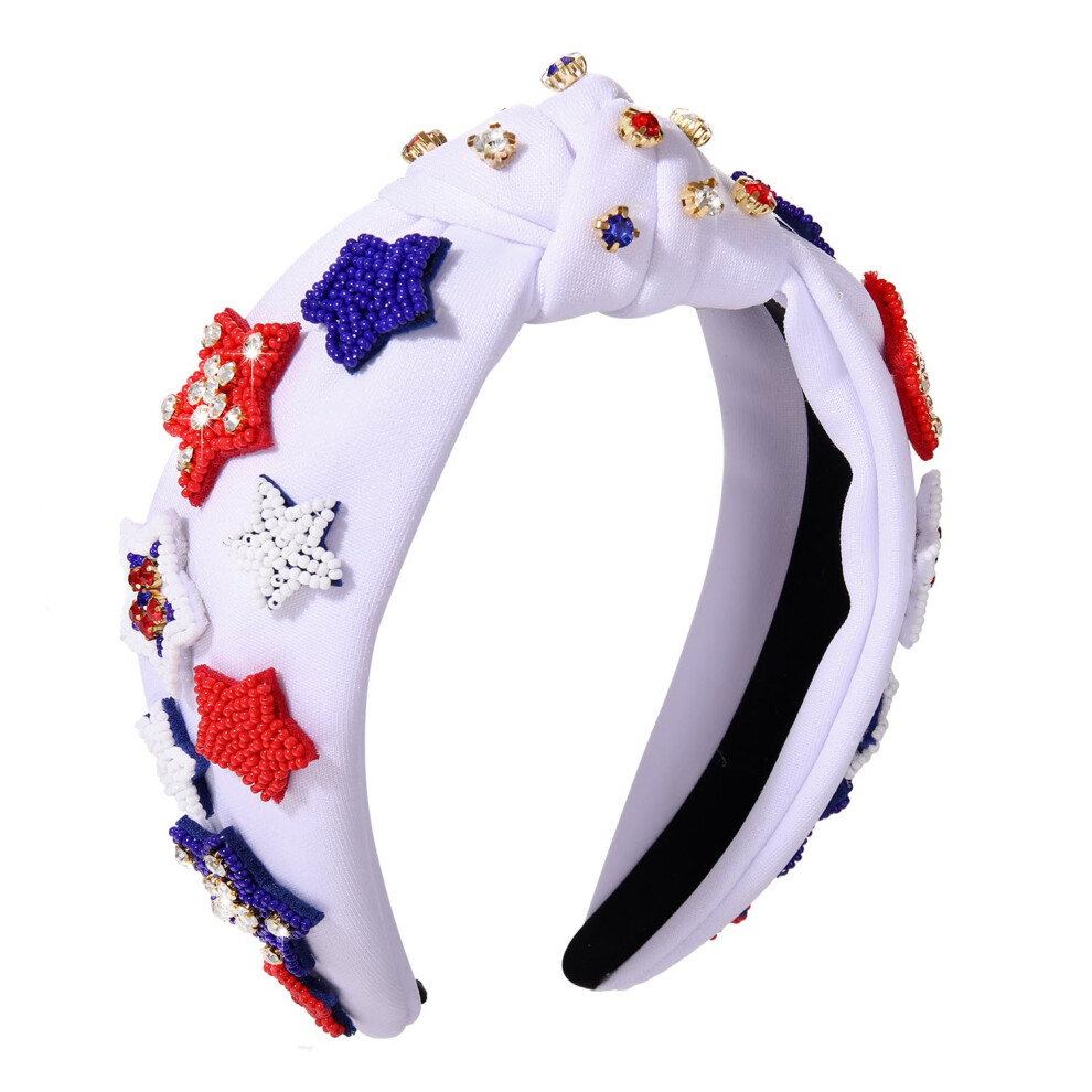 Bandeau noué du 4 juillet GLBCC pour femme, bandeau rouge, blanc, bleu, étoile, perles, strass, étoiles, bandeau noué patriotique américain, acce