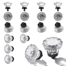 Matte Black Cabinet Knobs Crystal Cabinets Knob 16 Pack Clear Crystal Small Pull for Closet Dresser Drawers Cupboard Wardrobe Solid Alloy Retro Pul