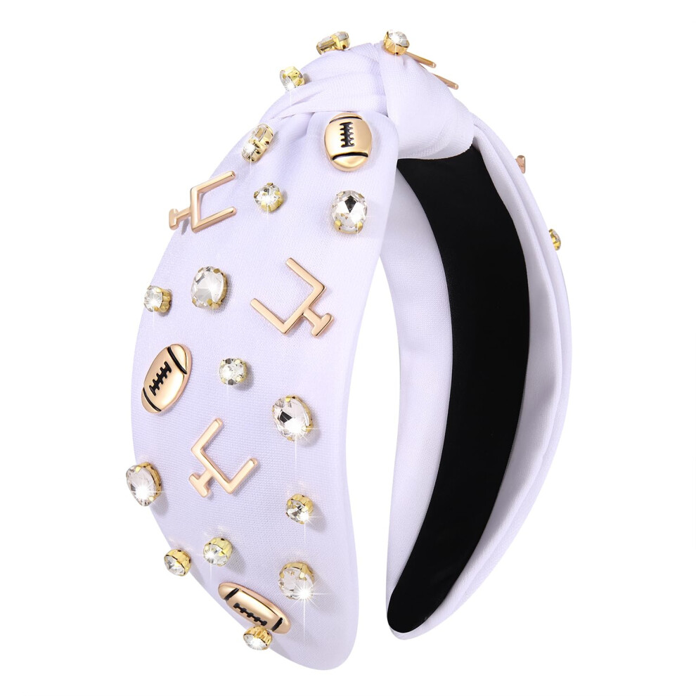 Bandeau de football, accessoires pour maman de football, breloque de jour de match, bandeau large, bandeau blanc, rouge, noir, strass, n   ud sup   r