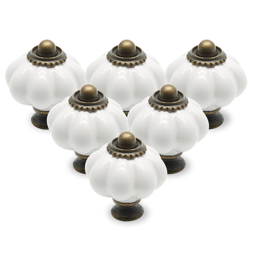 Seimneire 12Pcs White Pumpkin Knobs Vintage Ceramic Cabinet Knobs Dresser Knobs Drawer Knobs Door Knobs Drawer Pulls Dresser Handles With Mounting S 779584518323