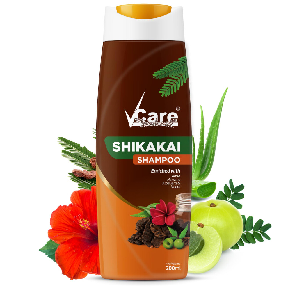 Vcare Shikakai Shampoo Enriched With Amla | Hibiscus| Aloevera | Neem -200Ml/6.7 Fl Oz