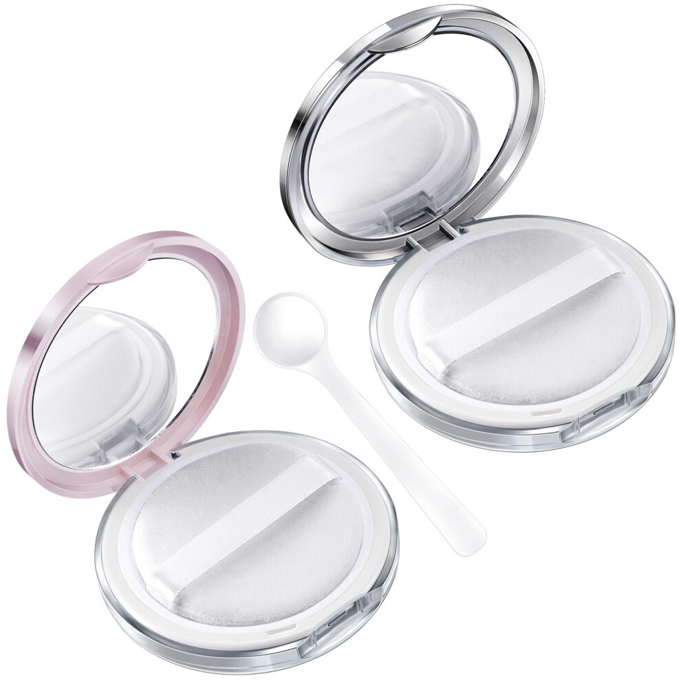 Oiiki 2 Packs Loose Powder Compact Containers 3G Refillable Container With Powder Puff Mirror Net Spoon Diy Makeup Powder Cases Portable Powder C