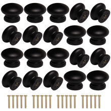 Cangder Wooden Cabinet Knobs 20Pcs Black Dresser Wood Knobs Mushroom Wooden Dresser Drawer Knobs Pulls Handles with Screws (Diameter :1.3 inches He