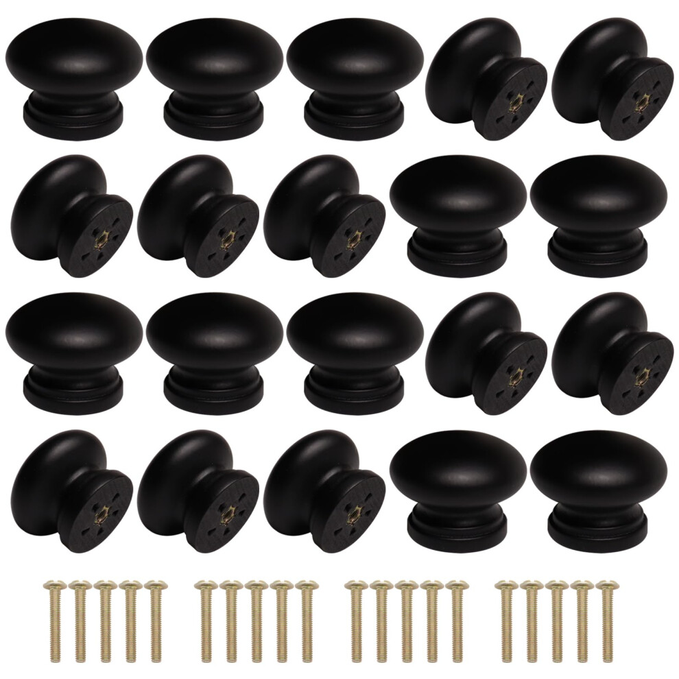 Cangder Wooden Cabinet Knobs 20Pcs Black Dresser Wood Knobs Mushroom Wooden Dresser Drawer Knobs Pulls Handles With Screws (Diameter :1.3 Inches Hei 784300936169