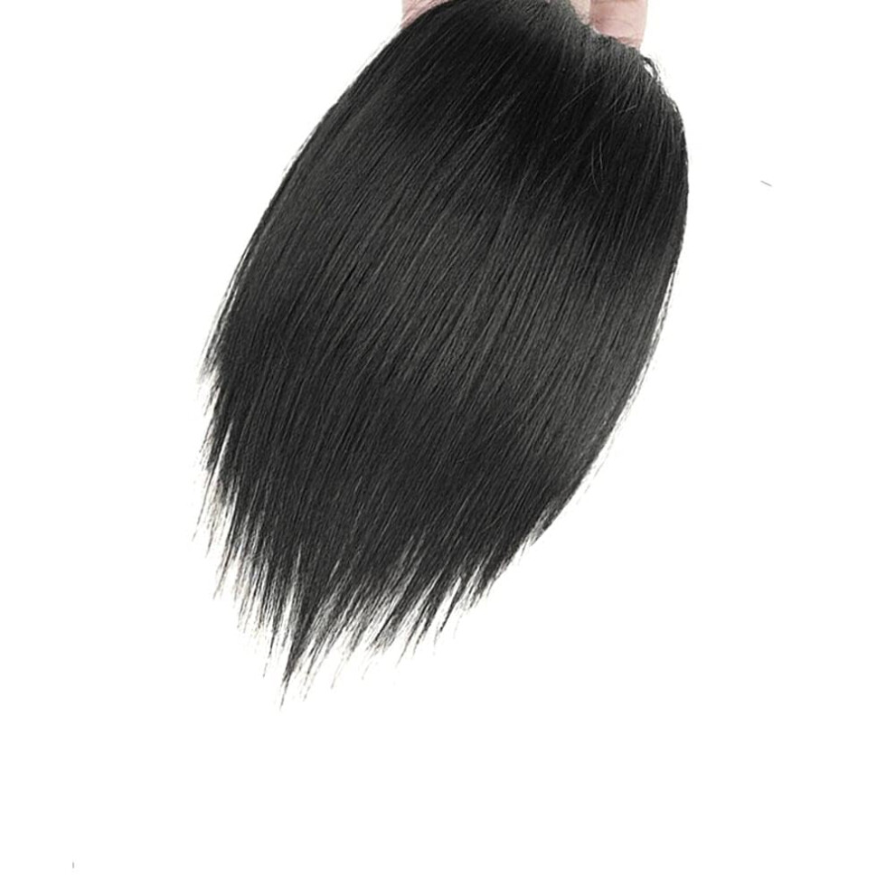 Jowxsx Unisex Black Invisible Human Hair Toppers For Women Seamless Clip In Hair Extension Hair Piece Short Fake Fringe Hair Lining Of Hair Top Hairpieces Fo