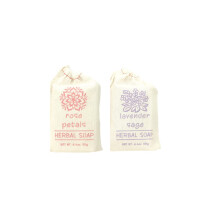 Greenwich Bay Trading Set of 2 Herbal Soaps Lavender Sage and Rose Petal - 6.4 Oz Bars Wrapped in Drawstring Cloth Sacks-Enriched with Shea Butter V