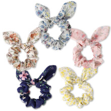 5Pcs Hair Scrunchies for Women Bunny Ear Scrunchies Hair Ties Cute Bow Scrunchies for Thick Hair Colorful Ponytai Holder Chiffon Hair Band Hair Acces