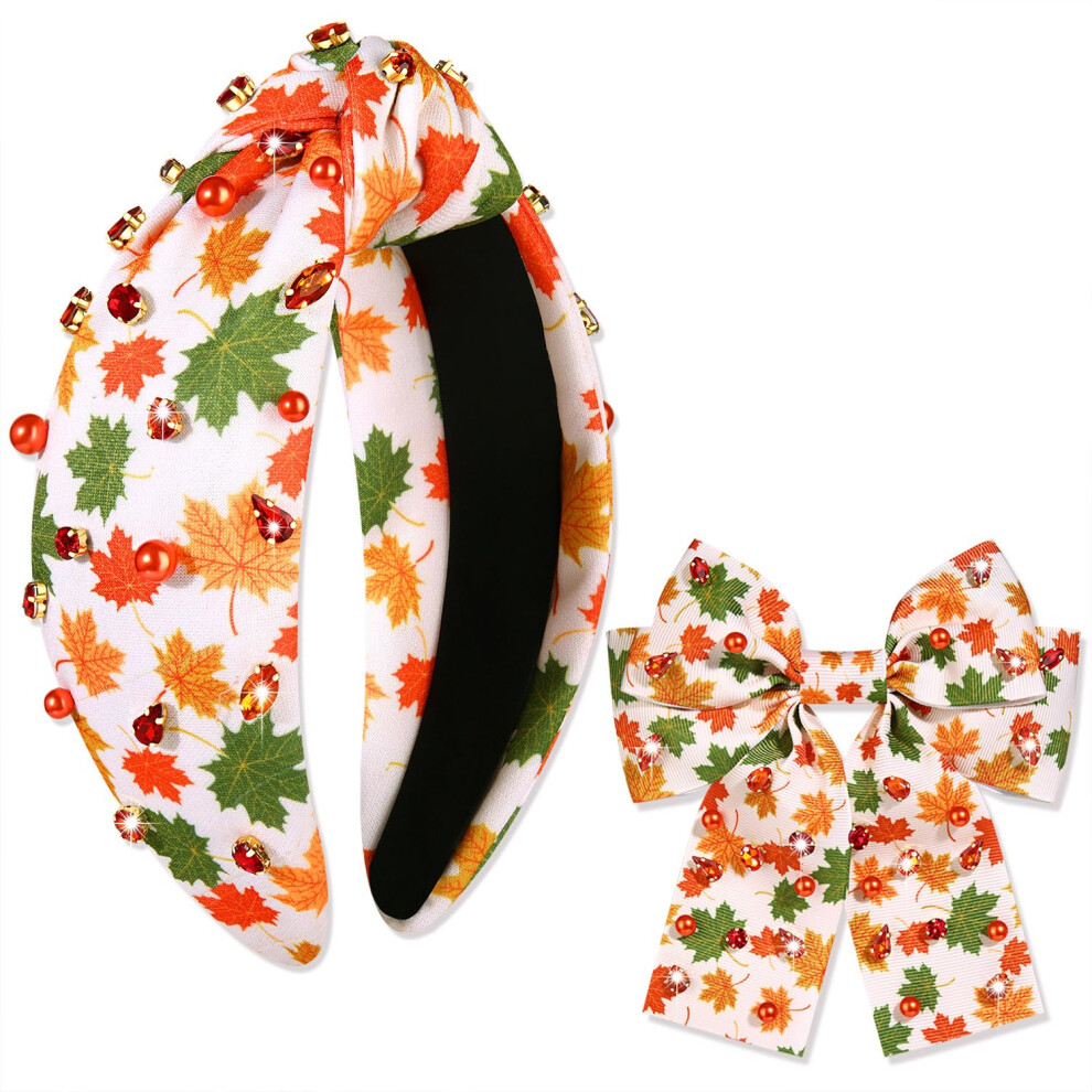 Mokkia Thanksgiving & Fall Maple Leaf Turkey Headbands - Hair Bows & Clips For Women - Accessories & Costume Outfits - Gobble Gifts (Pattern C)