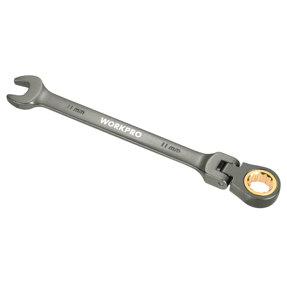 Workpro 11 Mm Flex-Head Ratcheting Combination Wrench Cr-V Constructed Nickel Plating 72-Tooth 12 Point Design Metric 820909688235