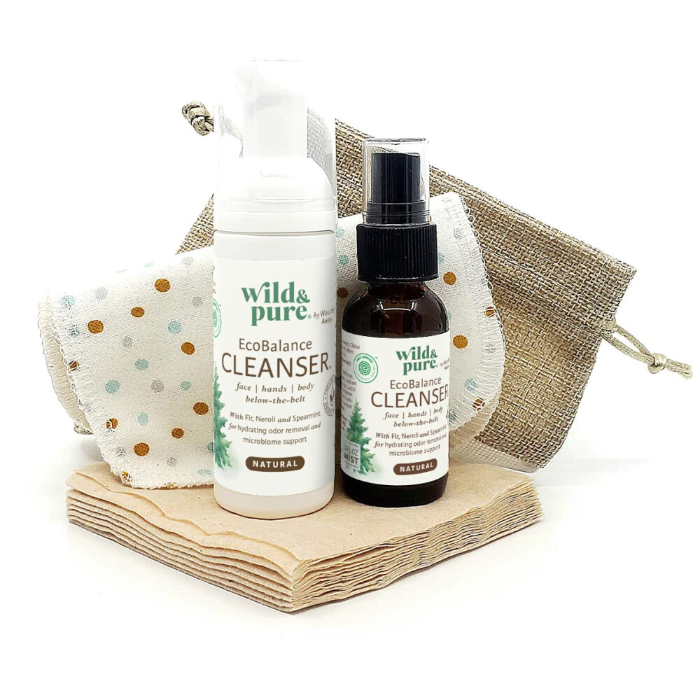 Wild & Pure EWG Verified All-Natural  Plant-Based EcoBalance Cleanser - On-the-Go Pack (2 Piece Set) | pH Balanced & Microbiome-Friendly