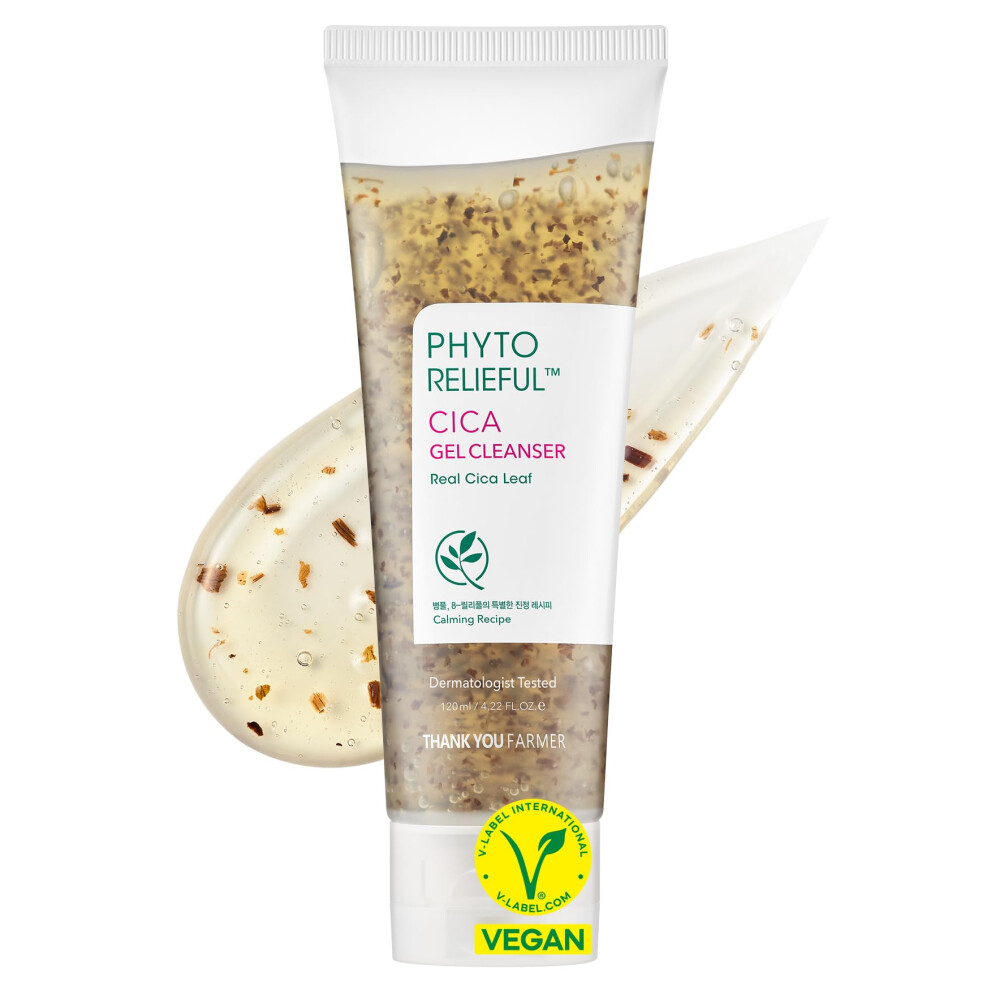 Kiitos Viljelij Thankyou Farmer Phyto Relieful Cica Gel Cleanser - Real Cica Leaf Vegan Anti-Acne Ph-Balancing Centella Asiatica For Soothing Day & Night Korean