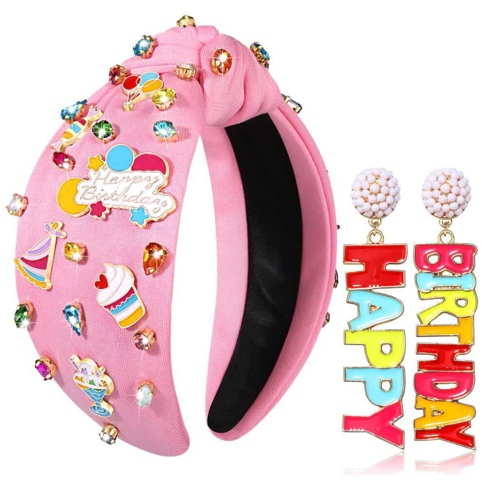 Eux Anniversaire Couronne Joyau Ruisseau Cristal Rose Noued Bande Anniversaire Accessoires De Cheveux De Cheveux Faveurs Cadeaux (Anniversaire B)-image