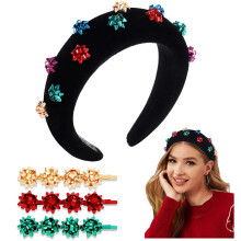 CEALXHENY Christmas Headbands Xmas Bow Padded Headbands for Women Girls Festive Present Bow Hair Clips Holiday Hair Accessory Gifts (Style A)