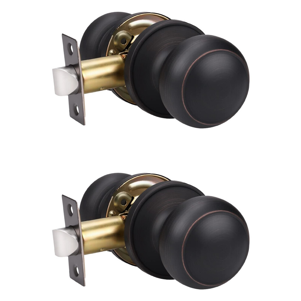 Knobwell 2 Pack Oil Rubbed Bronze Indoor Door Knobs Classic Passage Door Knob Set For Hall And Closet Oil Rubbed Bronze Passage Door Knobs 710328656734