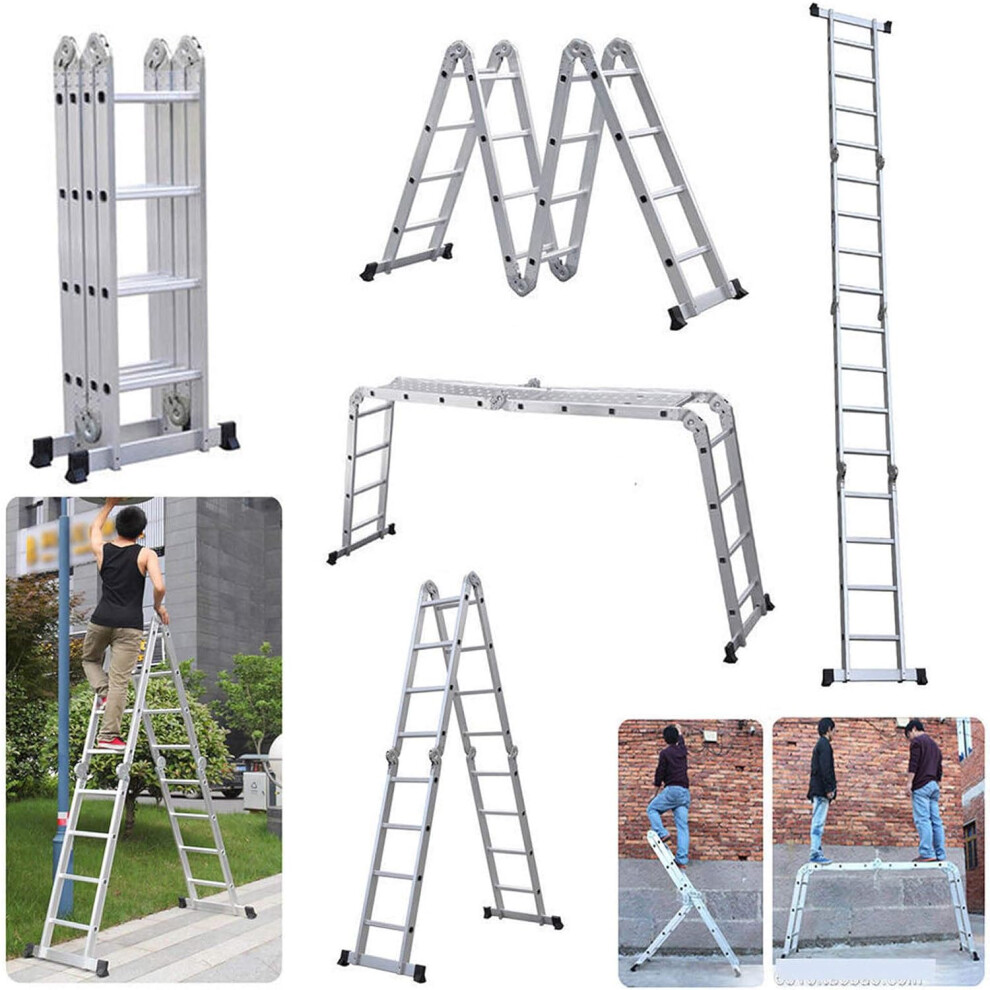 Multi Purpose Combination Ladder 4.7M 15.5FT Foldable Step Ladders Aluminium 150kg Capacity 16 Steps + 1 Free Platform for Indoor Outdoor Works