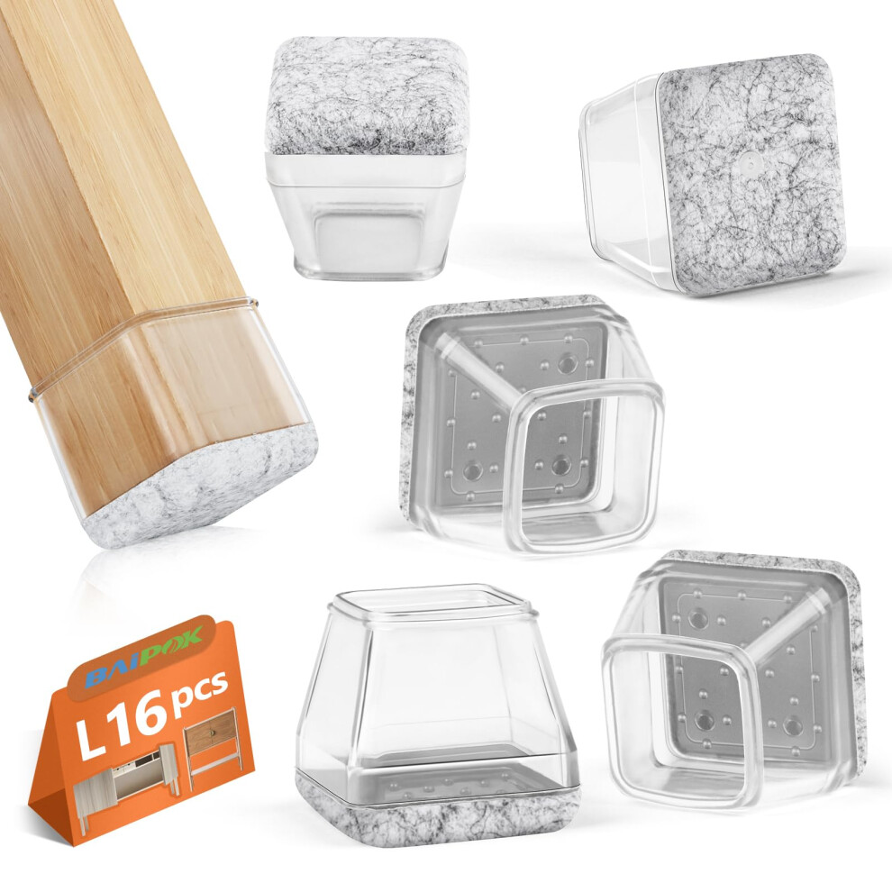 16Pcs Square Chair Leg Floor Protectors with Thickened Felt Pads Silicone Chair Leg Covers Caps to Protect Hardwood Tile Floors Furniture Feet Reduce-image-OPC-PGFMZ2W-NEW