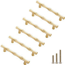 ESreake 6Pcs Bamboo Shape Solid Zinc Alloy Cabinet Knobs Handles Dresser Drawer Cabinet Cupboard Closet Door Pulls Decorative Furniture Accessories