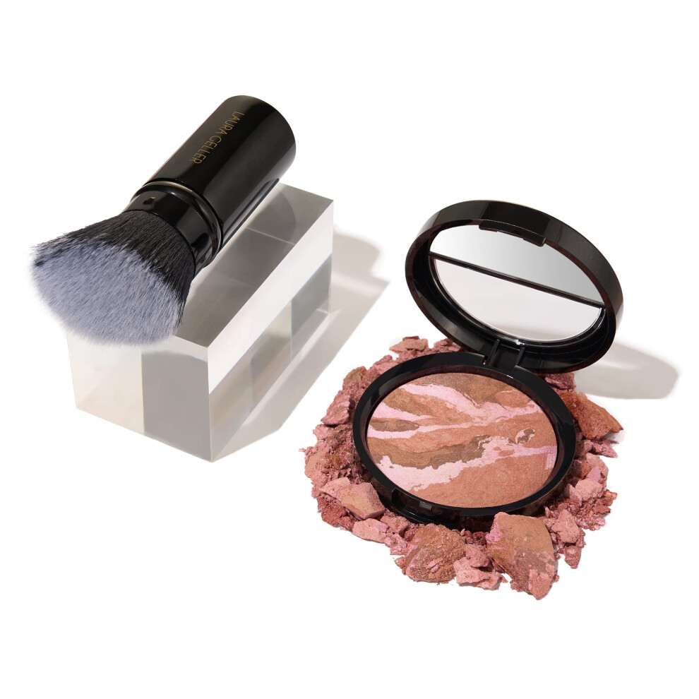 LAURA GELLER NEW YORK Baked Blush-n-Bronze 2-in-1 Bronzer Blush  Ginger Bronze - Retractable Angled Kabuki Brush