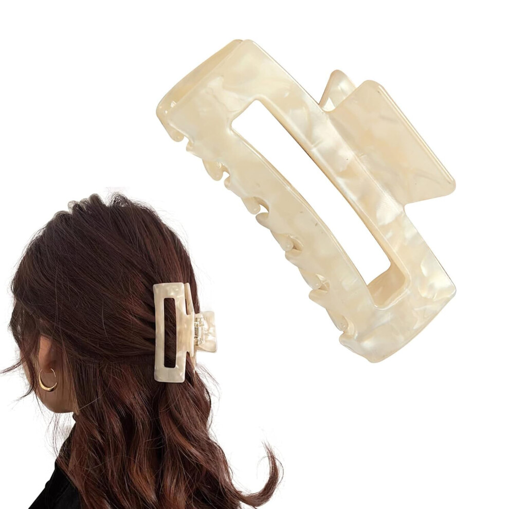 Yuanholumid White Hair Clips For Women Thick Hair Large Claw Clips For Thin Hair Big Square Hair Clip For Long Curly Hair Strong Hold Jaw Clip Fashion Hair Access