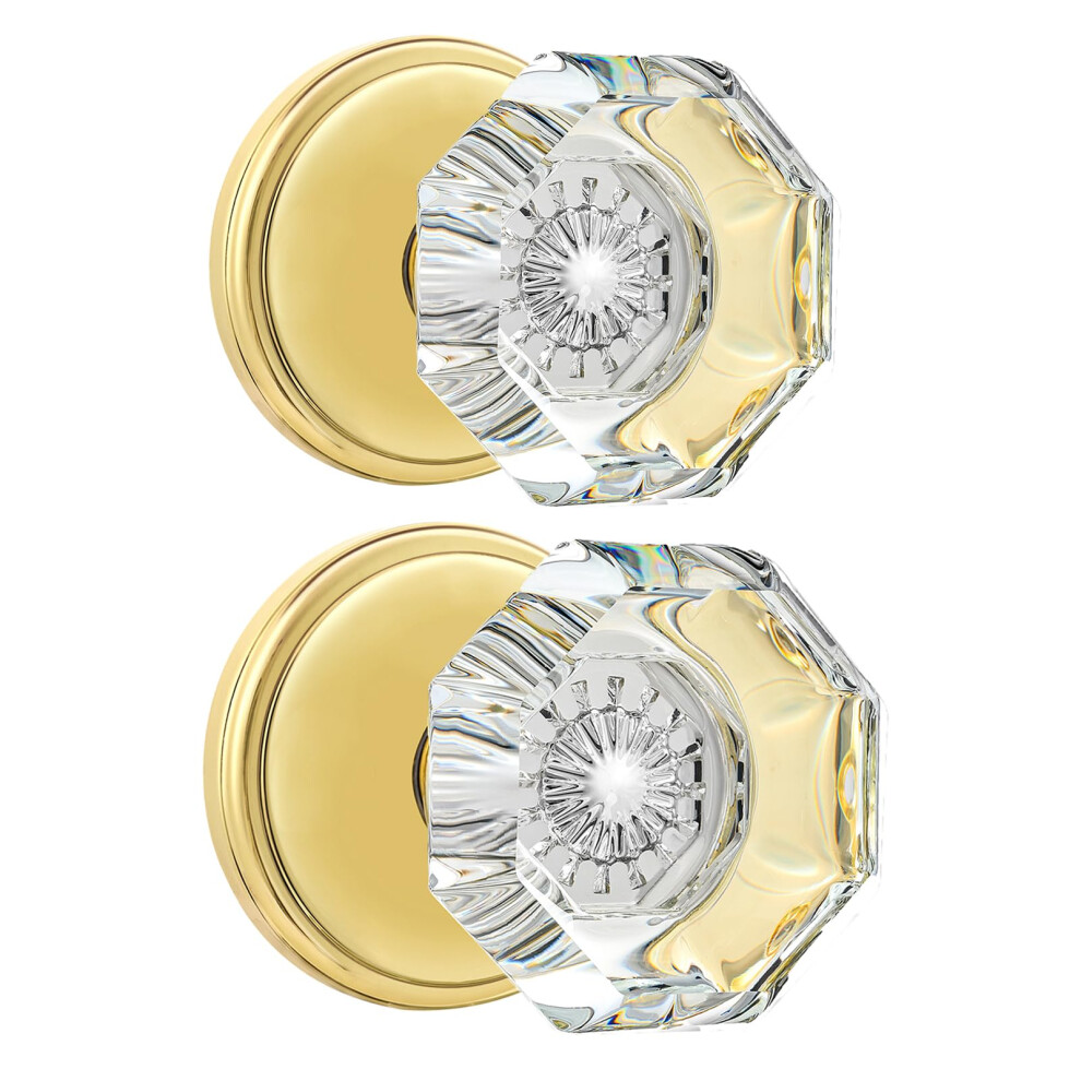 Clctk 2 Pack Crystal Dummy Door Knobs Non-Turning Single Side Dummy Door Knob Set Polished Brass/Gold 653858390672