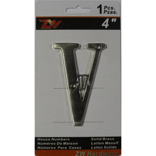 ZW Hardware B100 4 Inch Solid Brass Matt Nickel Plated House Letter V 1