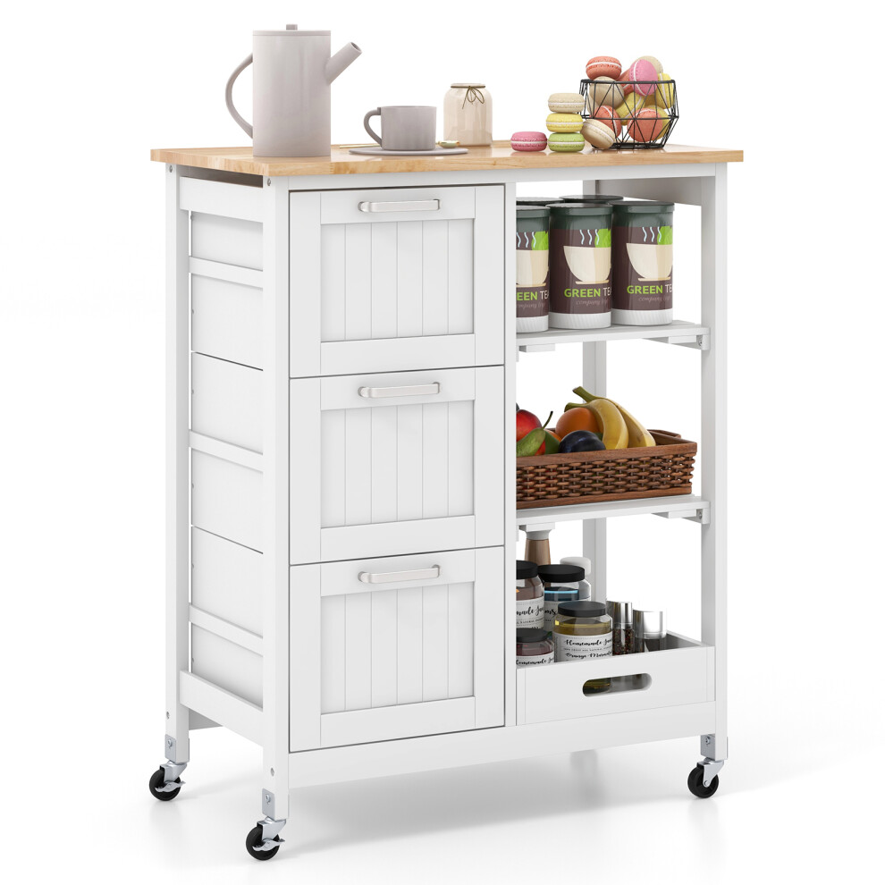 3-Drawer Kitchen Trolley Island Wooden Utility Cart on Lockable Wheels