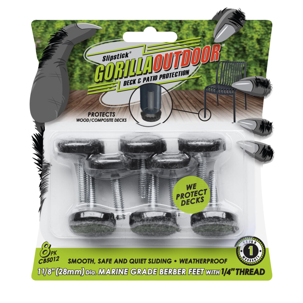Slipstick Gorilla Outdoor Adjustable Furniture Levelers (8 Pack) Weatherproof Screw In Leg Glides For Chairs Tables And Outdoor Furniture Feet 1-1