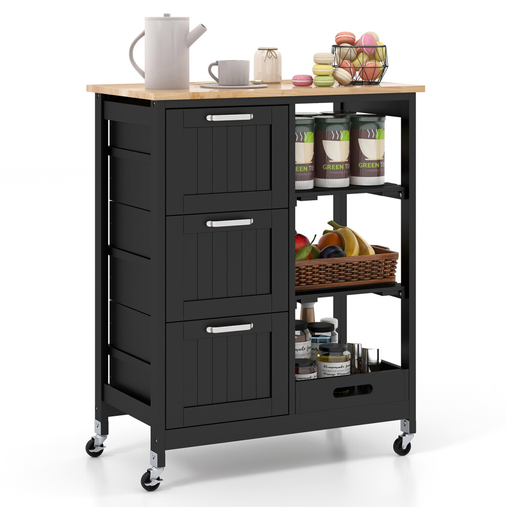 3-Drawer Kitchen Trolley Island Wooden Utility Cart on Lockable Wheels