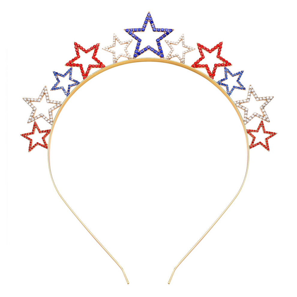Heidkrueger Stirnb?Nder Zum 4. Juli, Patriotisches Stirnband Mit Strasssteinen, Gl?Nzendes Rot-Wei?-Blaues Stern-Haarband F?R Frauen, Unabh?Ngigk-image