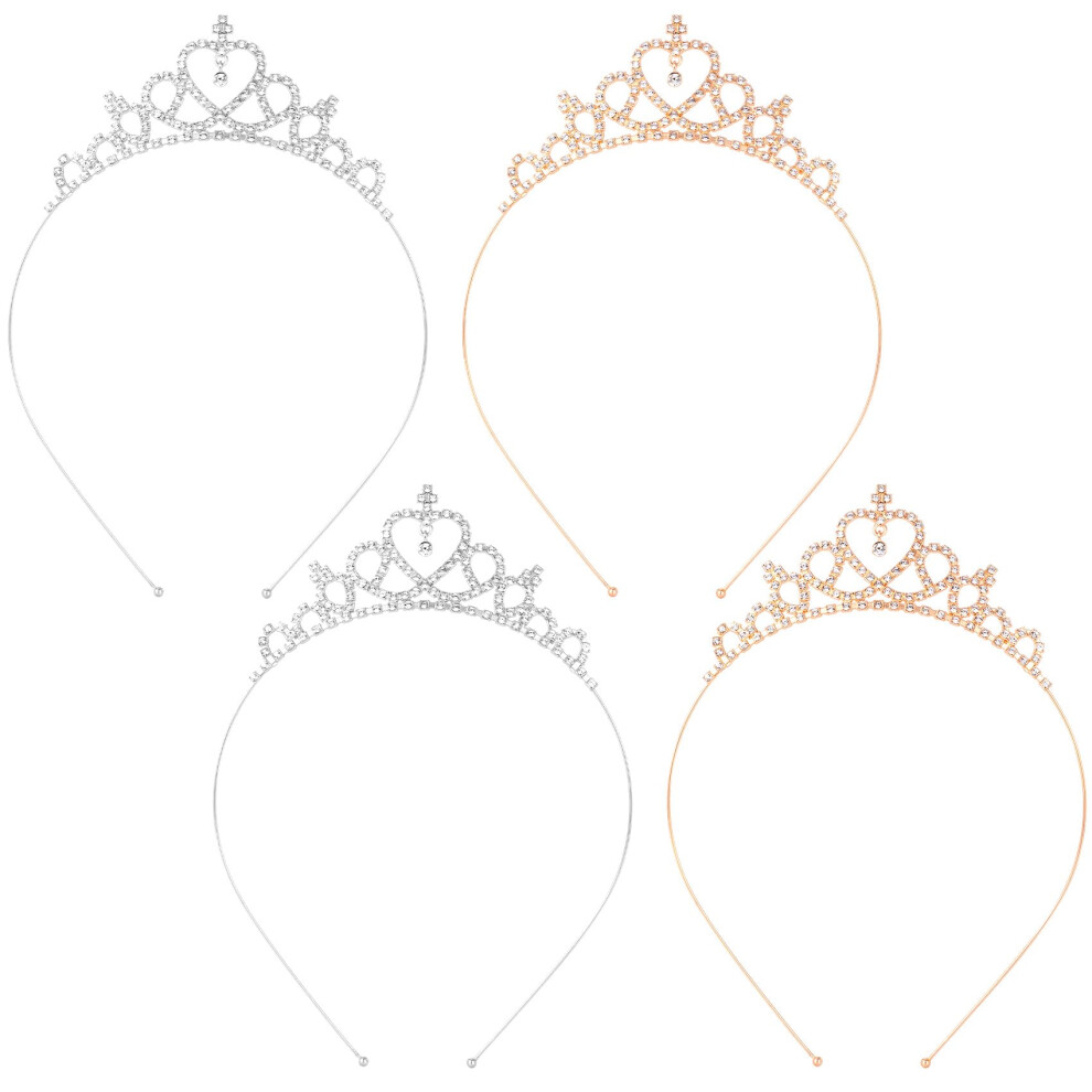 SmallCat 4 PCS Rhinestone Crown for Women  Sparkling Glittering Headbands  Crystal Headpiece  Bridal Heart Crown for Wedding  Parities  Birthdays  2 G