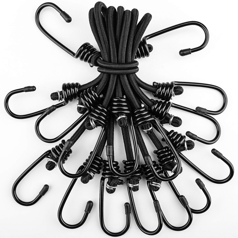 Zhoubin Bungee Cords With Hooks 15 Inch - Black Bungee Cords 8 Pcs 770619843397