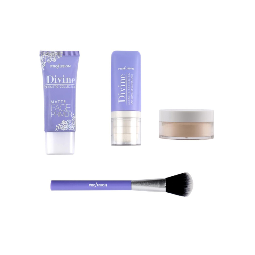 Cosm Tiques Profusion Profusion Cosmetics Divine Face Perfecting Foundation Kit Including 1 Matte Face Primer Foundation Powder Tapered Brush For Flawless Makeup
