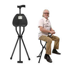 Foldable three-legged walking stick chair