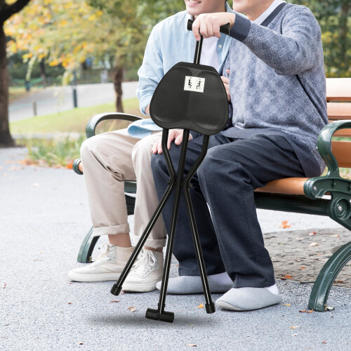 Foldable three-legged walking stick chair 2