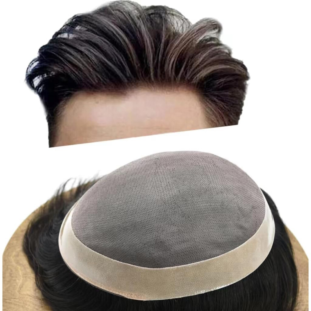 Unisex Mens Toupee Human Hair Fine Mono Poly Coated Mens Hairpiece Durable Npu Monofilament Toupee For Men Hair Replacement System Mens Hair Pieces Protesis