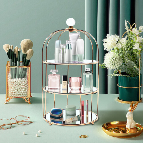 3 Tier Gold Birdcage Storage Tray 2