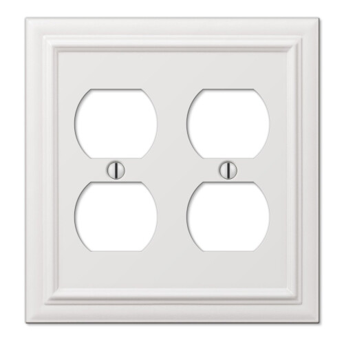 Amerelle 94DDW Continental Wallplate  2 Duplex  Cast Metal  White  1-Pack