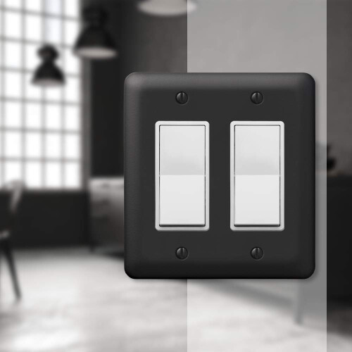 Amerelle 935RRBK Devon Wallplate 2 Rocker Steel Black 1-Pack 1