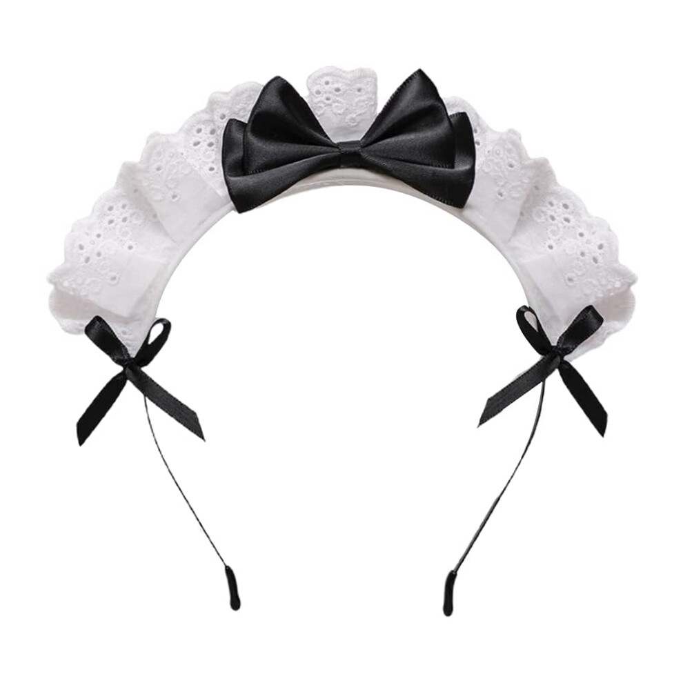 Jjlfresheners Black Cute Women Girls Lolita Headband Lace Bow Hair Band Maid Anime Cosplay Headwear Ribbon Bowknot Women's Fashion Headbands Feminine French Maid Ha