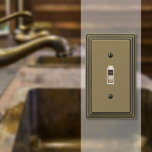 Amerelle Steps Single Toggle Cast Metal Wallplate in Rustic Brass 1