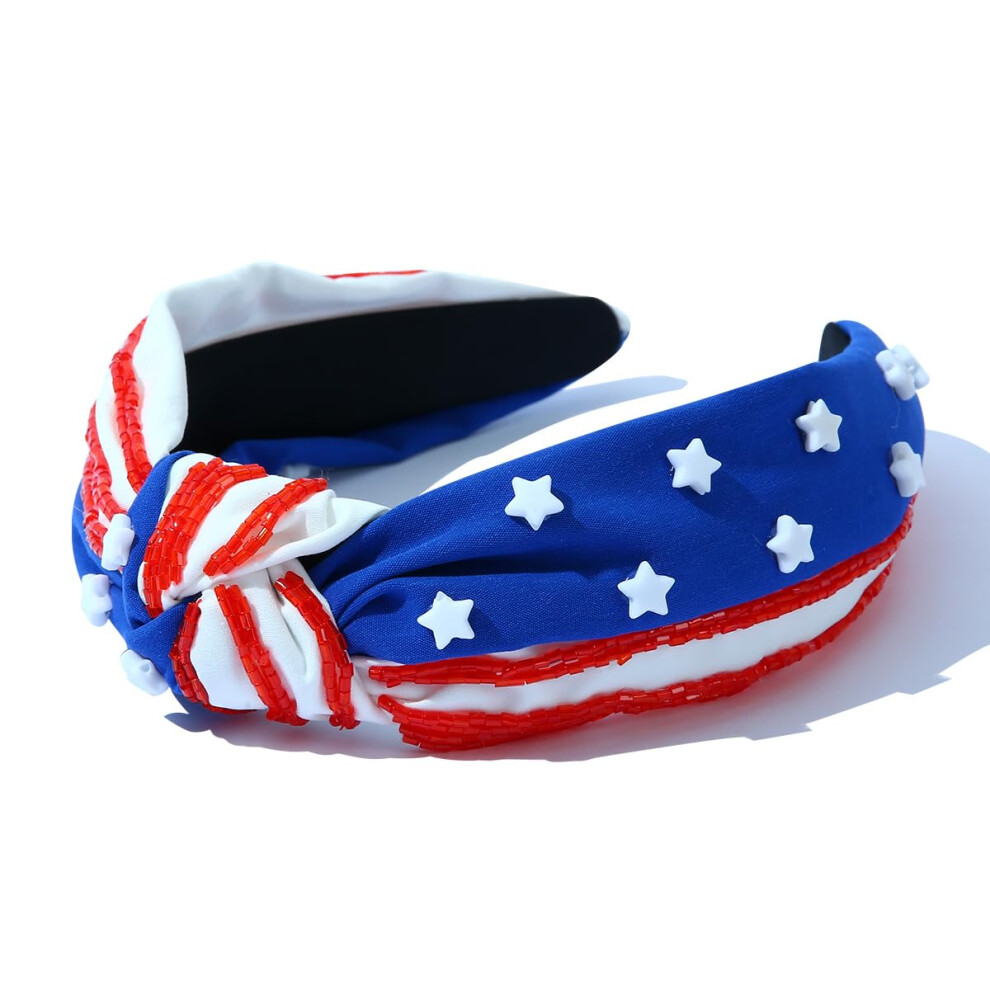 Culheite Bandeau Noué Drapeau AméRicain Bandeau Patriotique Jour De L'indéPendance ÉTats-Unis ÉToiles Rayures Bandeau De Cheveux Mode Rouge Bleu-image