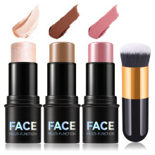 3st Cream Contour Stick Kit Matte Vattentät rodnad Highlighter Bronzer Contour Stick med Brush icke-fet krämig resestorlek Konturning Stick Makeu