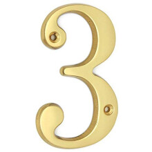ZW Hardware A100 4 Inch Bright Brass House Number 3