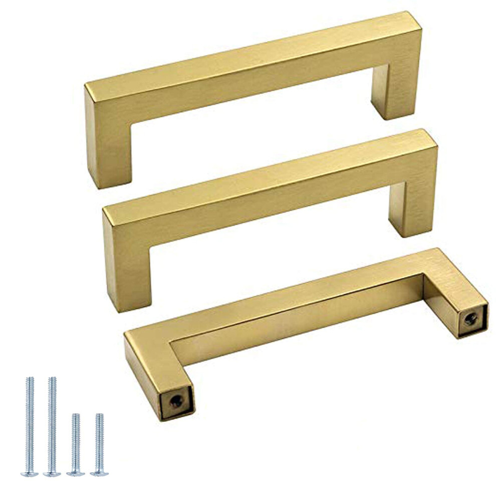 Goldenwarm Brushed Brass Drawer Pulls Kitchen Cabinet Door Handle- Lsj12gd96 Gold Cabinet Pulls Modern Square Drawer Dresser Knobs Furniture Hardware 715020798775