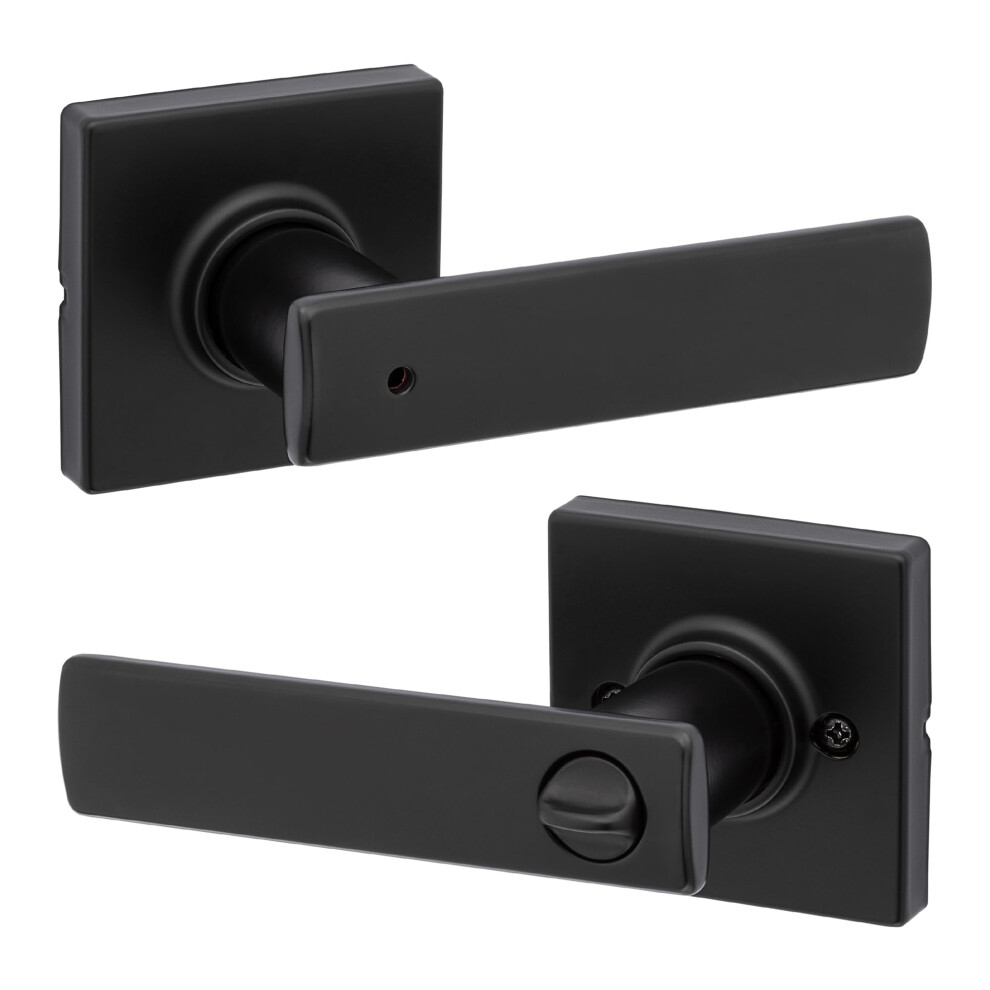 Kwikset Breton Interior Privacy Door Handle With Lock Door Lever For Bathroom And Bedroom Matte Black Reversible Keyless Turn Lock With Microban Pr 883351787031