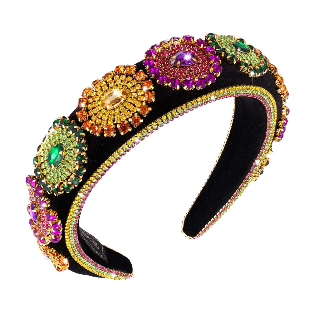 Nvenf Unisex Mardi Gras Headbands Crystal Rhinestone Padded Headbands For Women Wide Bejewelled Carnival Headband Hair Accessory For Parade Party (Mardi Gras