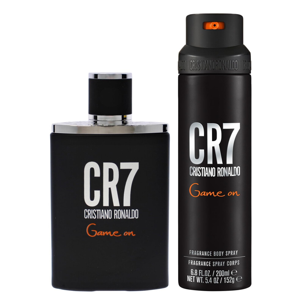 Cristiano Ronaldo CR7 Game On EDT Spray and Body Spray Mens Fragrance Set - Classic Scent with Papaya  Ice  Cedar  and Cashmere Wood Notes - 2 pc
